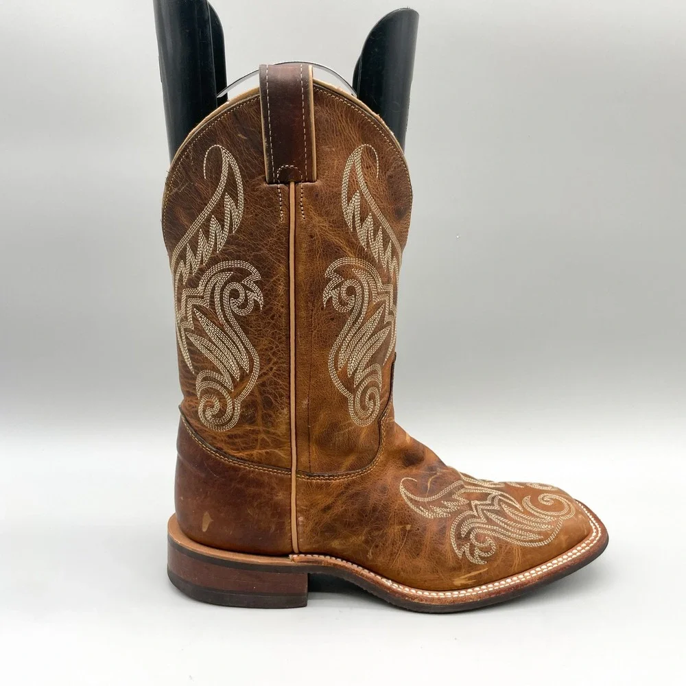 Justin Bent Rail Womens 9.5B Brown Leather Western Cowboy Boot Square Toe Rustic